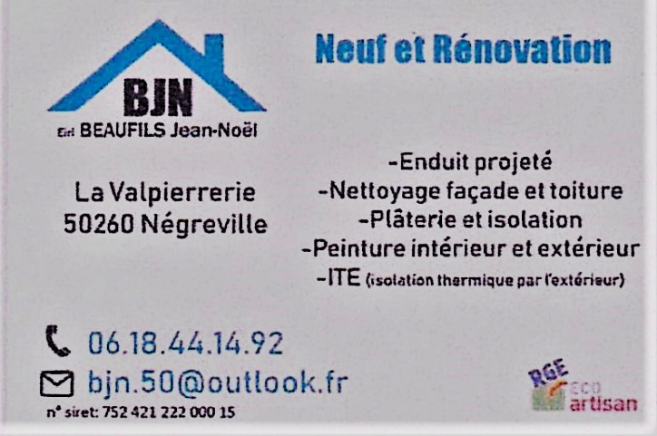 carte de visite de l'entreprise BJN Neuf et rénovation-Négreville