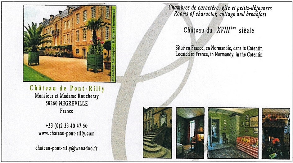 carte de visite des Chambre d'hötes du Pont Rilly-Négreville