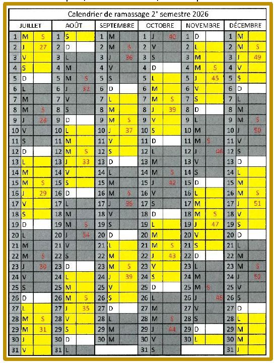 2ème semestre 2026- calendrier lundi