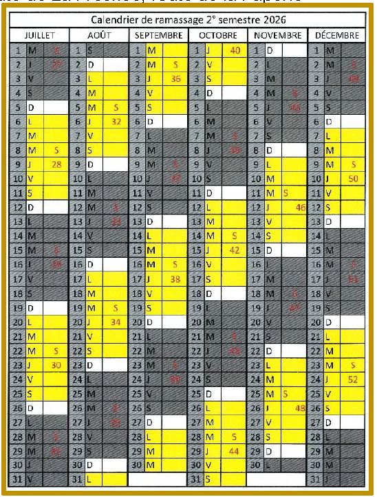 calendrier mercredi 2ème semestre 2026